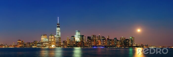 Fototapete Panorama von New York City und Mond