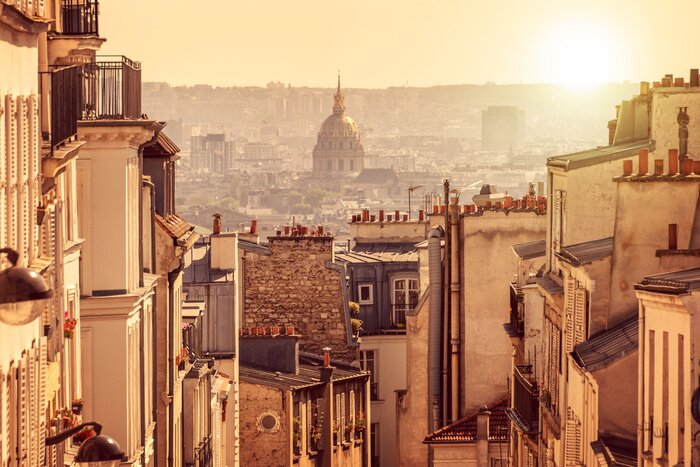 Fototapete Panorama von Paris, Ansicht vom Hügel von Montmartre, in Paris Frankreich