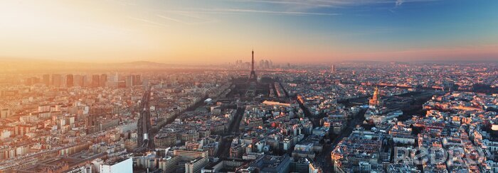 Fototapete Panorama von Paris bei Sonnenuntergang