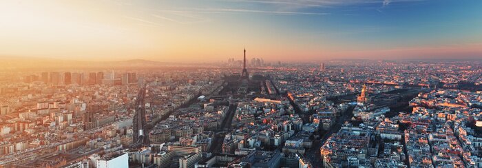 Fototapete Panorama von Paris bei Sonnenuntergang