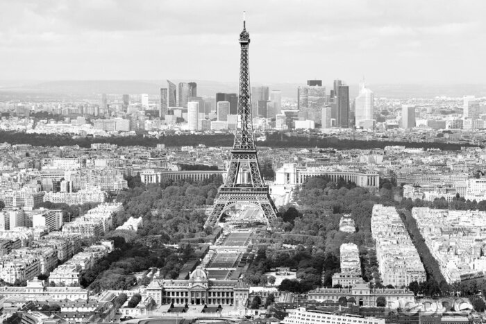 Fototapete Panorama von Paris in Grautönen