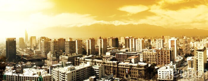 Fototapete Panorama von Santiago in Sepia