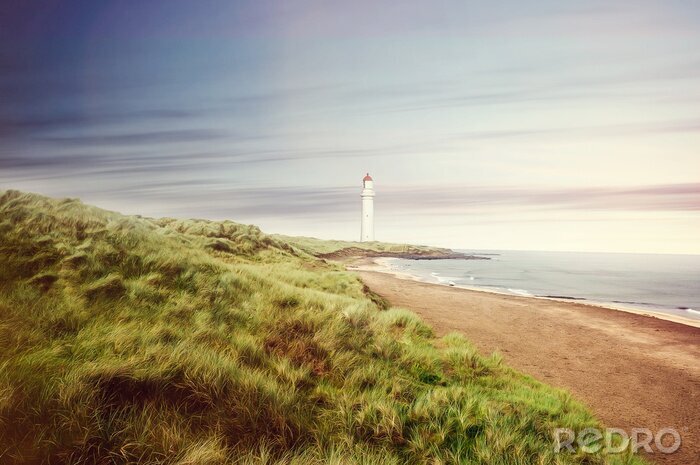 Fototapete Panorama von Strand mit Leuchtturm