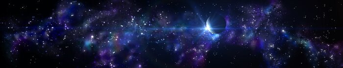 Fototapete Panoramablick mit einem Planeten im Weltraum