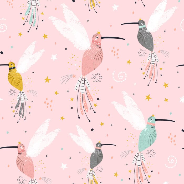 Fototapete Paradiesvögel am rosa Hintergrund