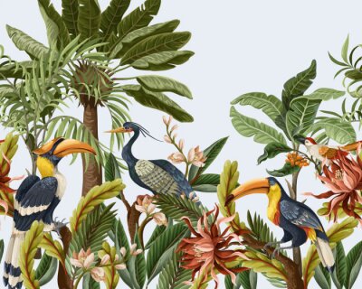 Fototapete Paradiesvögel auf bunten Bäumen