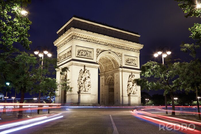 Fototapete Paris Arc de Triomphe bei Nacht gesehen