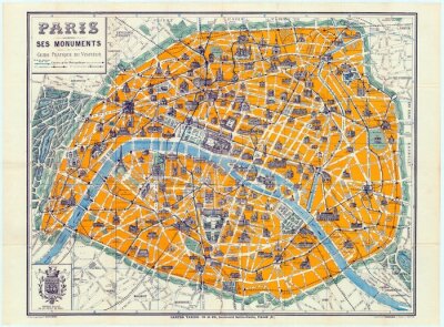 Fototapete Paris auf historischer Landkarte