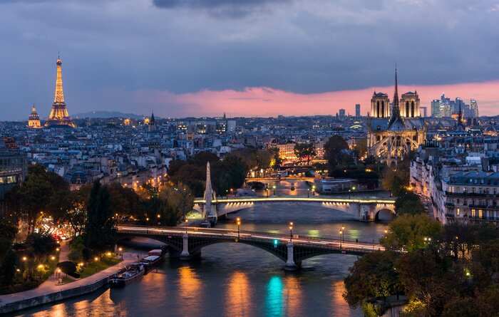 Fototapete Paris bei Nacht am Sommertag