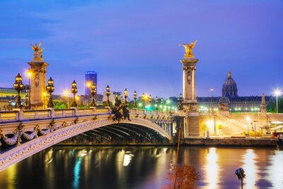 Fototapete Paris bei Nacht und Brücke