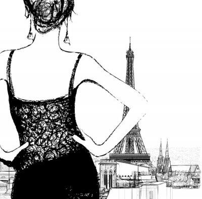 Fototapete Paris Eiffelturm und Frau
