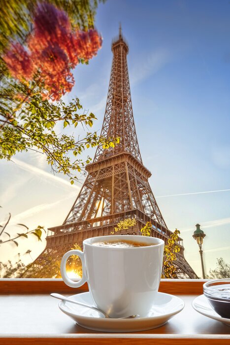 Fototapete Paris Eiffelturm vom Café aus gesehen
