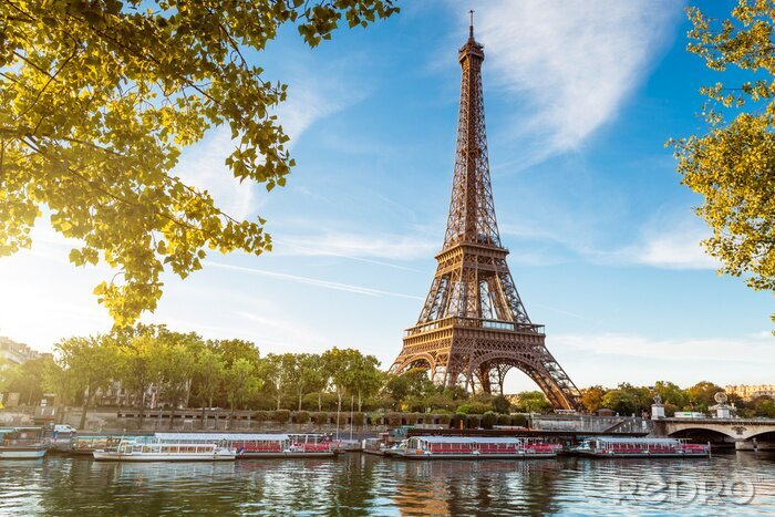 Fototapete Paris Eiffelturm von der Seine aus gesehen