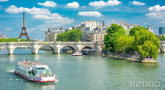 Fototapete Paris Fluss und Schiff