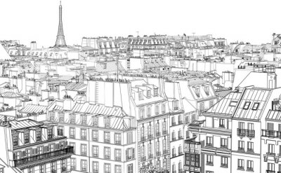 Fototapete Paris schwarz-weißes Panorama