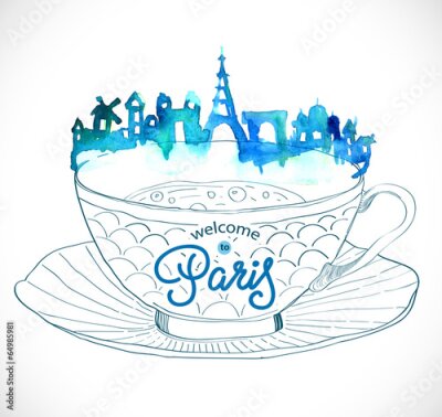 Fototapete Paris Skyline Aquarell-Hintergrund