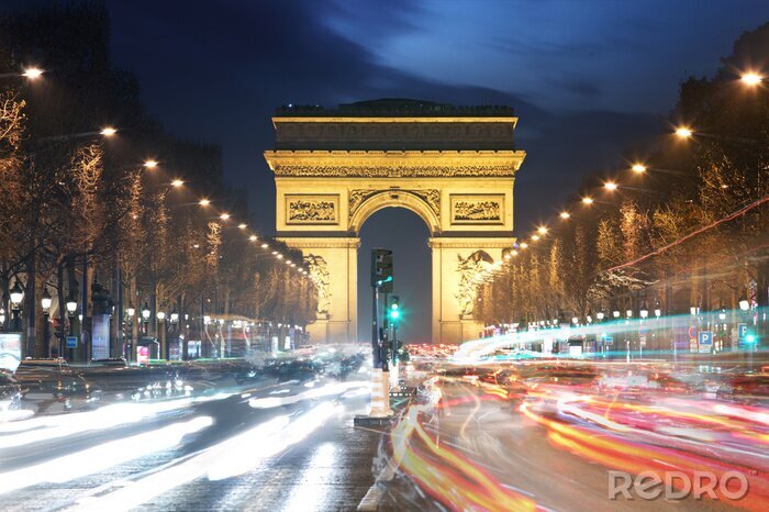 Fototapete Paris Stadt bei Nacht und Arc de Triomphe