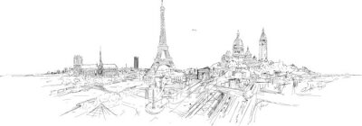 Fototapete PARIS Stadt panoramische Skizze