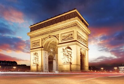 Fototapete Paris und Arc de Triomphe bei Nacht
