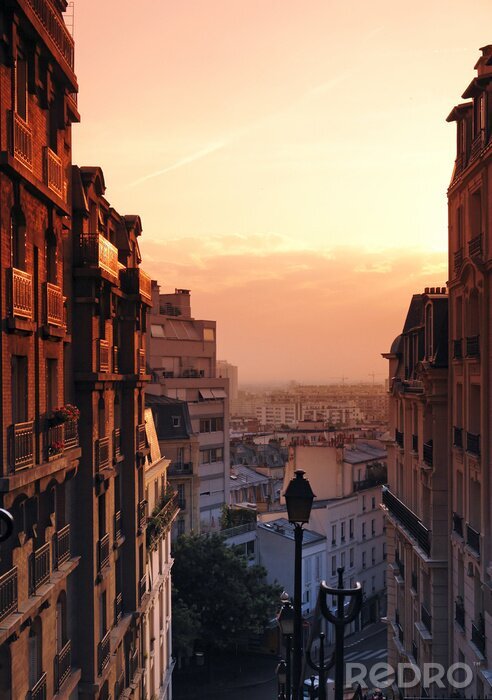 Fototapete Paris und Sonnenaufgang zwischen Straßen
