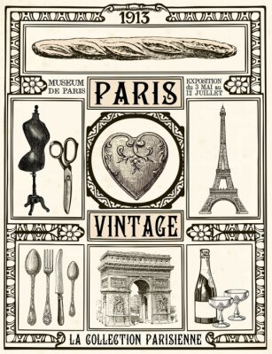 Pariser Illustrationen im Vintage-Stil