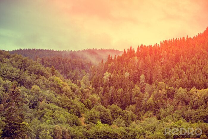 Fototapete Pastellfarbener sonnenuntergang in den bergen