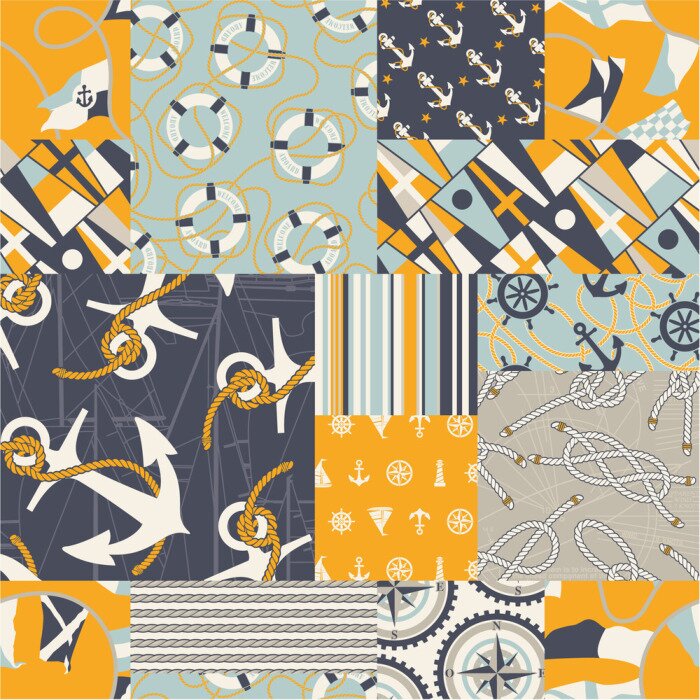 Fototapete Patchwork aus maritimen Motiven