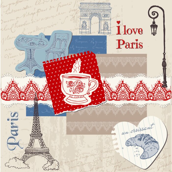 Fototapete Patchwork mit Pariser Laterne