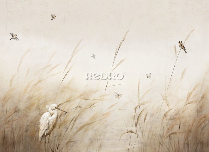 Fototapete Pattern bird egrets and butterflies sparrow perches .