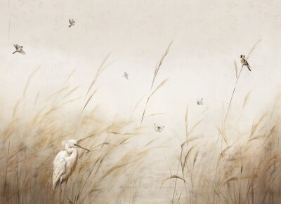 Fototapete Pattern bird egrets and butterflies sparrow perches .