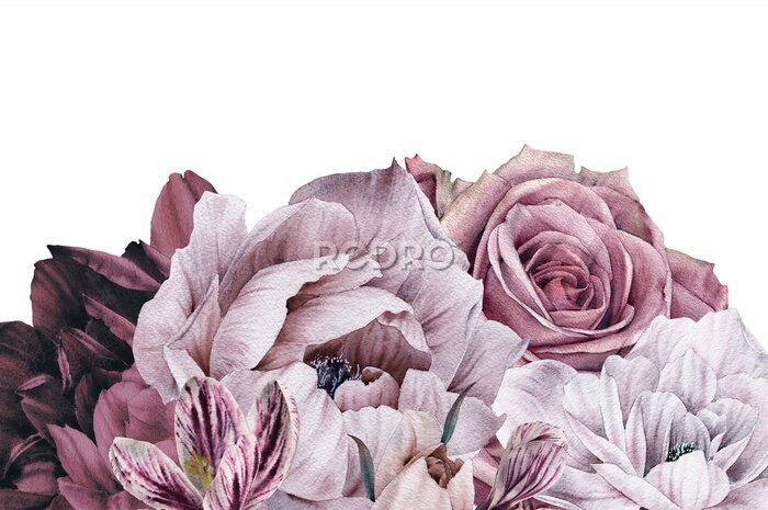 Fototapete Pfingstrose in einem Strauß mit Rosen