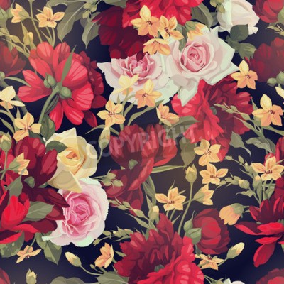 Fototapete Pfingstrosen Rosen und Jonquillen