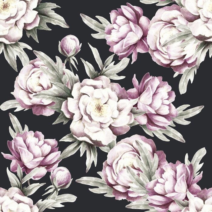 Fototapete Pfingstrosen und Blätter auf dunklem Hintergrund