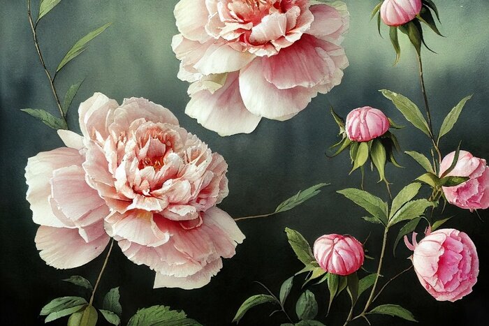 Fototapete Pfingstrosenblüte auf einem Zweig