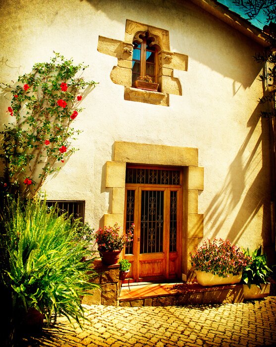 Fototapete Pflanzen bei schönem Haus