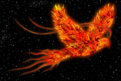 Fototapete Phönix in Flammen vor dem Hintergrund eines Sternenhimmels