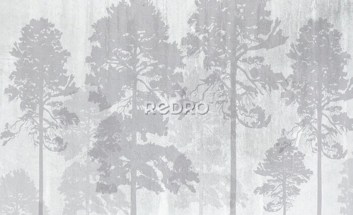 Fototapete Photo wallpapers for the interior. Wall decor in grunge style. The forest is in a fog. A fresco depicting a forest.