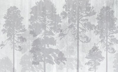 Fototapete Photo wallpapers for the interior. Wall decor in grunge style. The forest is in a fog. A fresco depicting a forest.