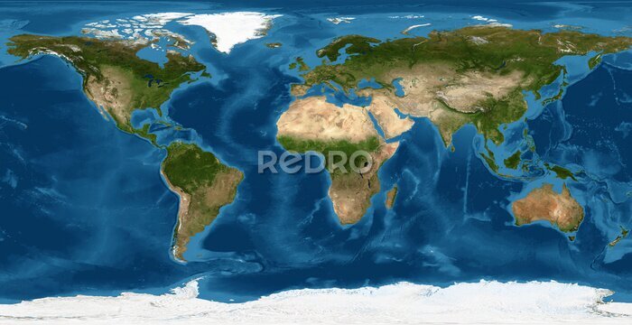 Fototapete Physische Weltkarte vor einem Satellitenbild