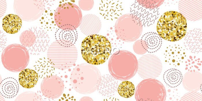 Fototapete Pink polka dot pattern Seamless dotted pattern with pink glitter gold circles Vector pink background