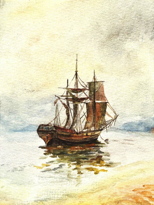 Fototapete Piratenschiff Aquarellsegelschiff