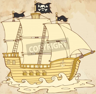 Fototapete Piratenschiff auf gealtertem Hintergrund