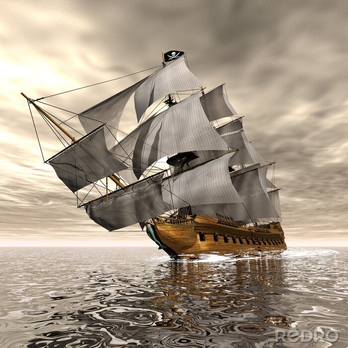 Fototapete Piratenschiff auf See 3d