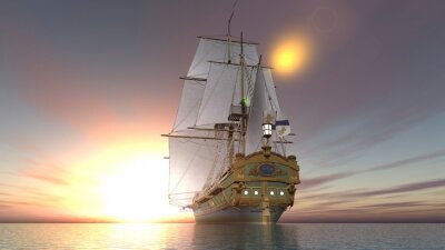 Piratenschiff bei Sonnenuntergang