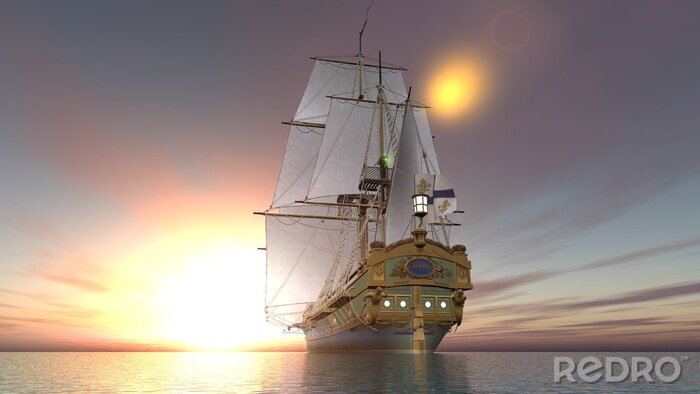 Fototapete Piratenschiff bei Sonnenuntergang