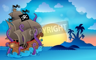 Fototapete Piratenschiff und Insel