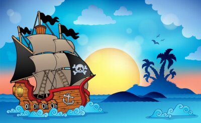 Fototapete Piratenschiff und tropische Insel