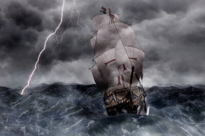 Fototapete Piratenschiff während des Sturms