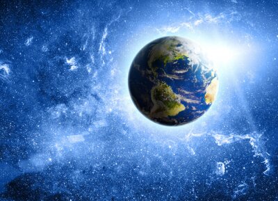 Fototapete Planet Erde und Sonne im Hintergrund