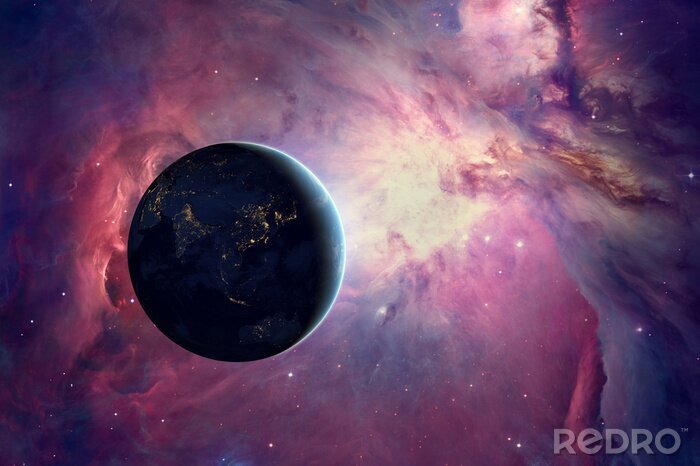 Fototapete Planet und rosa Kosmos